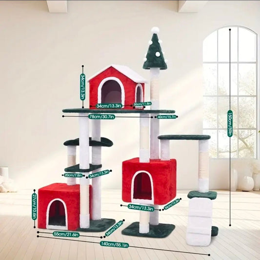 Arbre à Chat Géant Thème Noël 150cm avec Double Niche et Sapin - PawTech Premium