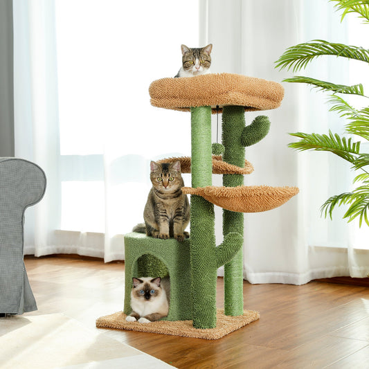 Arbre à Chat Cactus Vert avec Niche et Plateformes - PawTech Premium