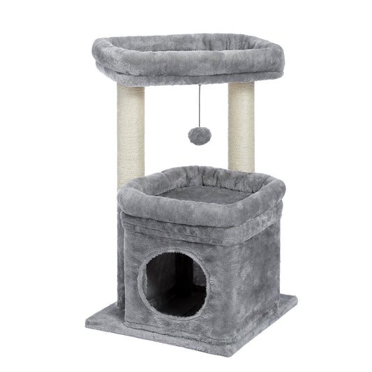 Arbre à Chat Compact 3 Niveaux Beige avec Niche et Plateformes - PawTech Premium