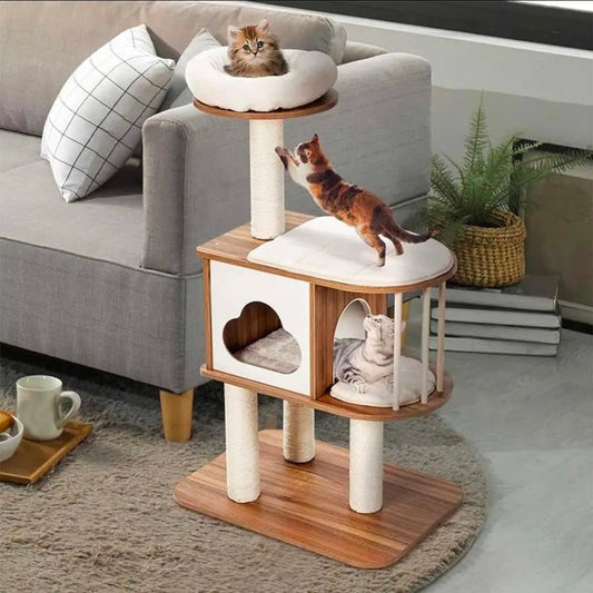 Arbre à Chat Design Minimaliste Niche Nuage 117cm Naturel - PawTech Premium