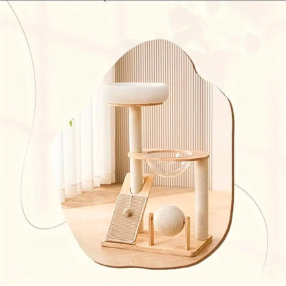 Arbre à Chat Design Scandinave 96cm Beige avec Hamac et Rampe - PawTech Premium