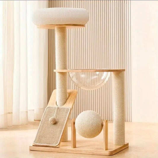 Arbre à Chat Design Scandinave 96cm Beige avec Hamac et Rampe - PawTech Premium