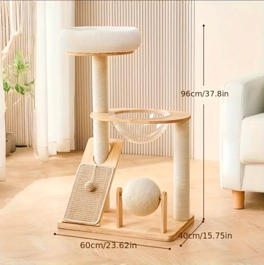 Arbre à Chat Design Scandinave 96cm Beige avec Hamac et Rampe - PawTech Premium