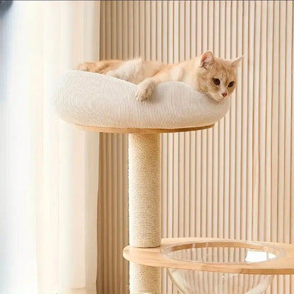 Arbre à Chat Design Scandinave 96cm Beige avec Hamac et Rampe - PawTech Premium