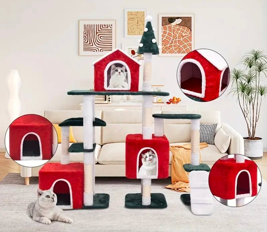 Arbre à Chat Géant Thème Noël 150cm avec Double Niche et Sapin - PawTech Premium