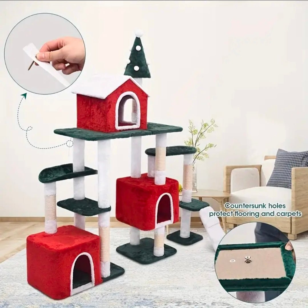 Arbre à Chat Géant Thème Noël 150cm avec Double Niche et Sapin - PawTech Premium