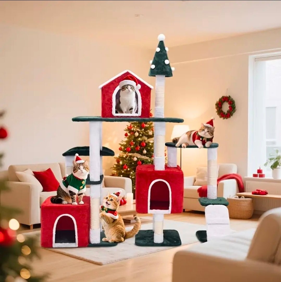Arbre à Chat Géant Thème Noël 150cm avec Double Niche et Sapin - PawTech Premium