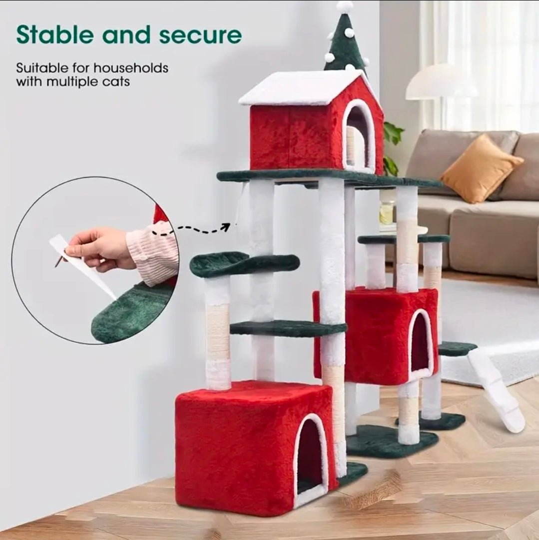Arbre à Chat Géant Thème Noël 150cm avec Double Niche et Sapin - PawTech Premium