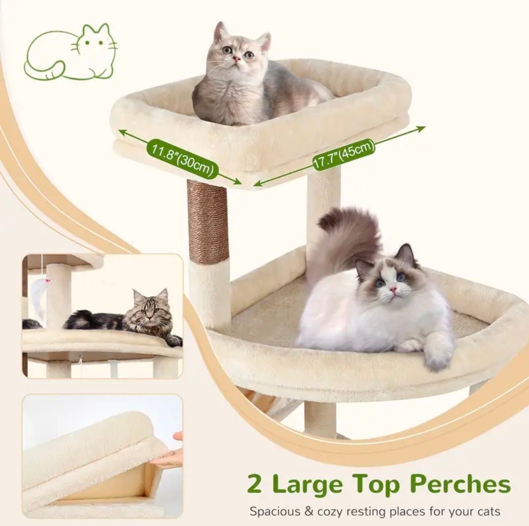 Arbre à Chat Géant XXL Multi - Niveaux Double Niche Blanc et Beige - PawTech Premium