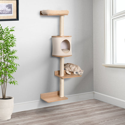 Arbre à Chat Mural Design Scandinave avec Niche et Plateformes - PawTech Premium