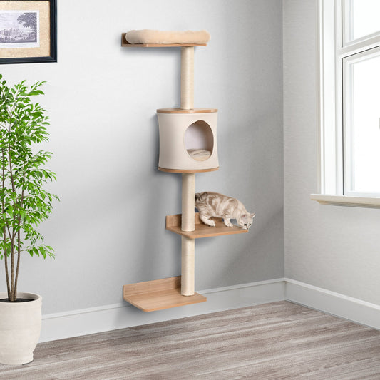 Arbre à Chat Mural Design Scandinave avec Niche et Plateformes - PawTech Premium