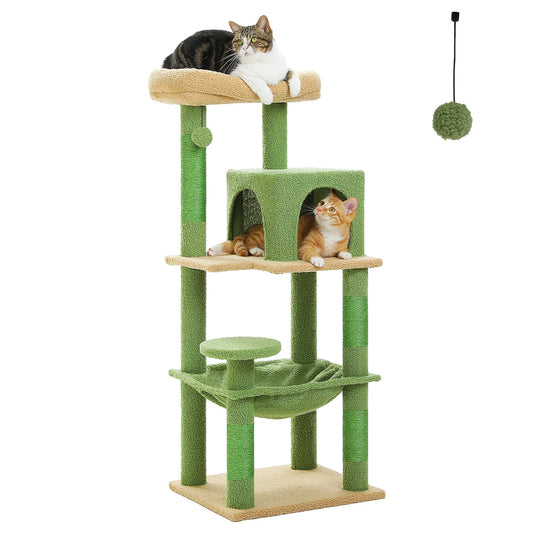 Arbre à chat vert multi - niveaux avec double niche - PawTech Premium