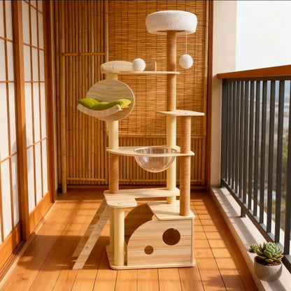 Arbre à Chat XXL Design Zen Hamac Spacecraft Naturel et Blanc - PawTech Premium