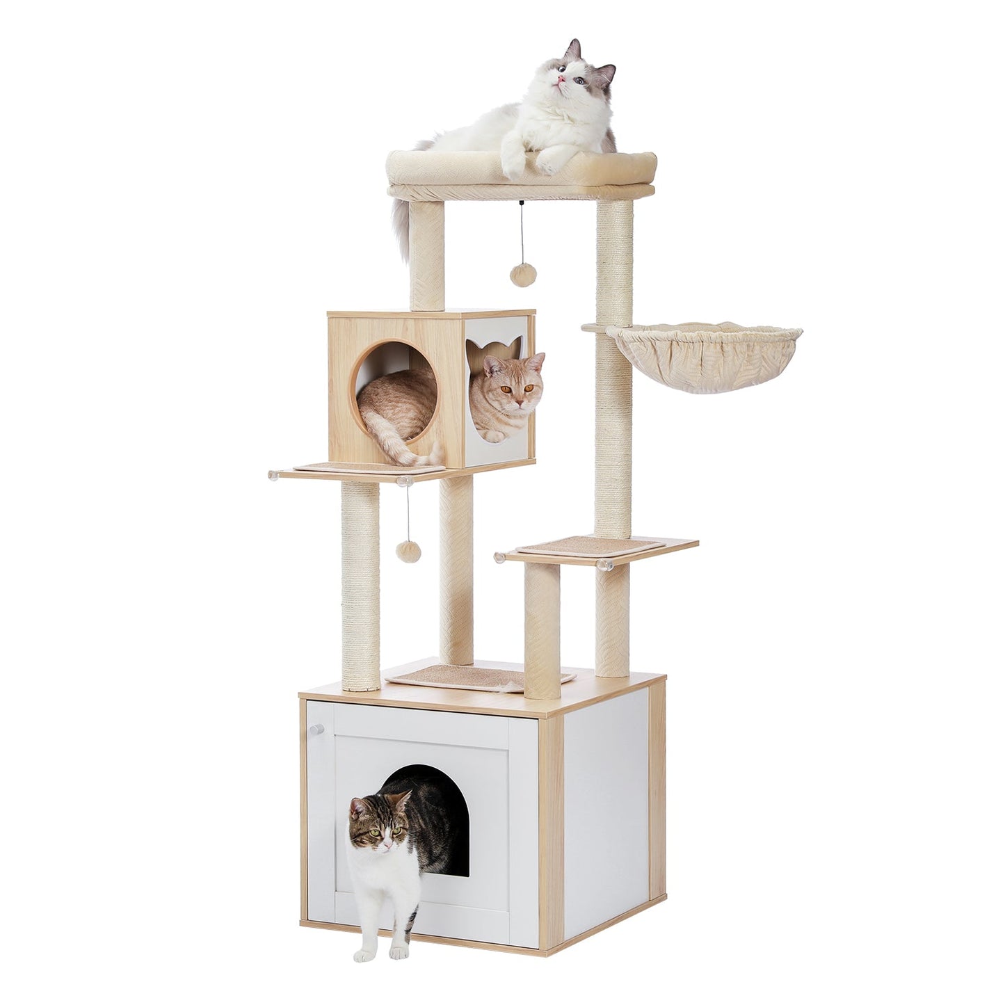 Arbre à Chat XXL Multi - Niveaux Beige Naturel Premium - PawTech Premium