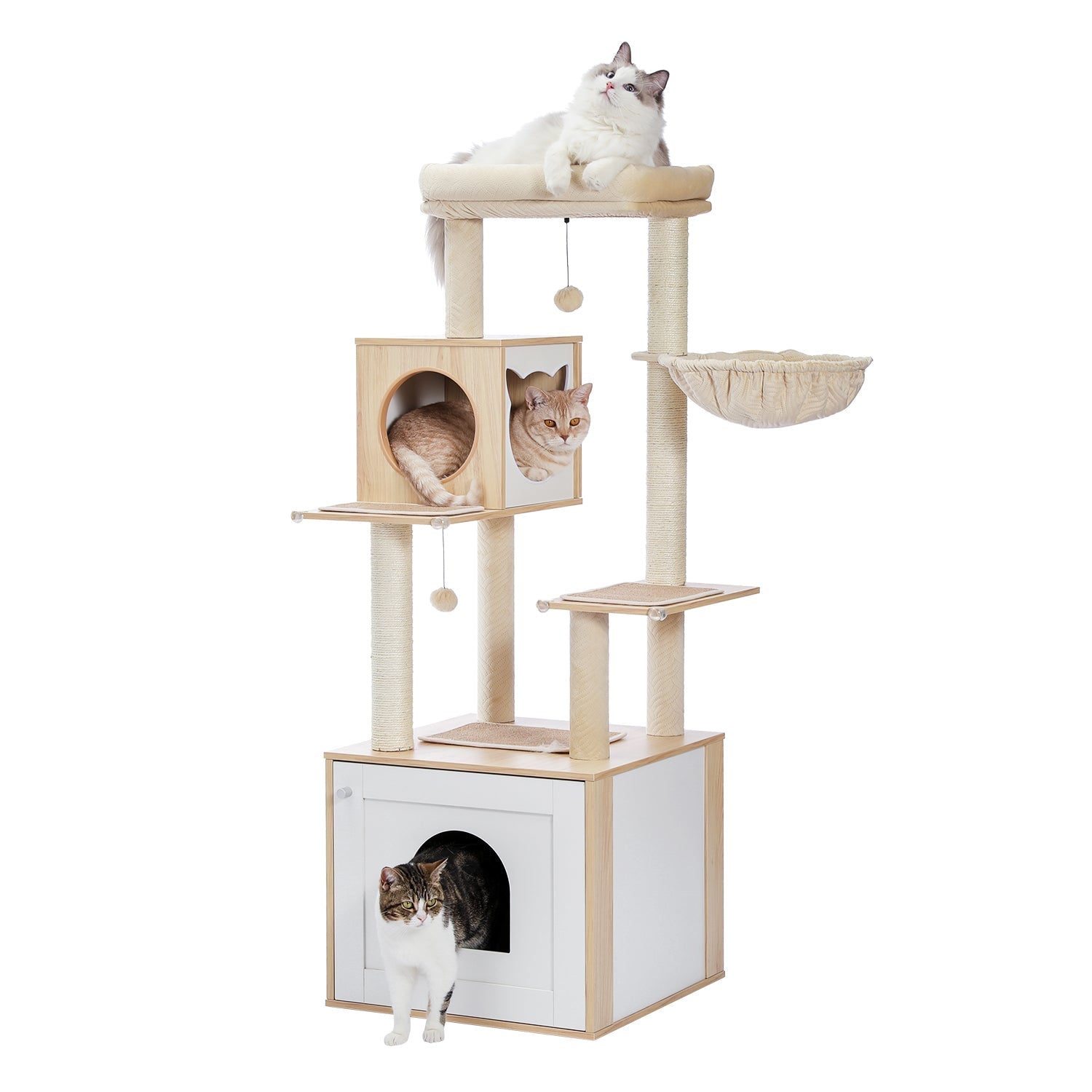 Arbre à Chat XXL Multi - Niveaux Beige Naturel Premium - PawTech Premium