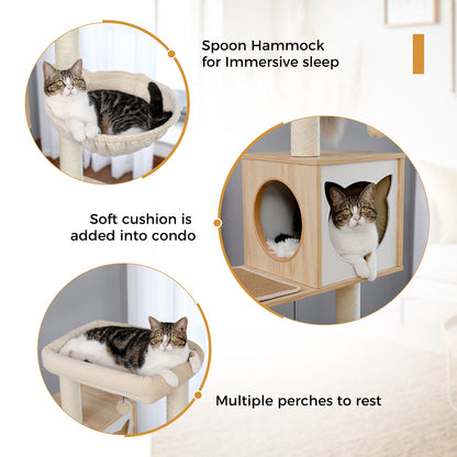 Arbre à Chat XXL Multi - Niveaux Beige Naturel Premium - PawTech Premium