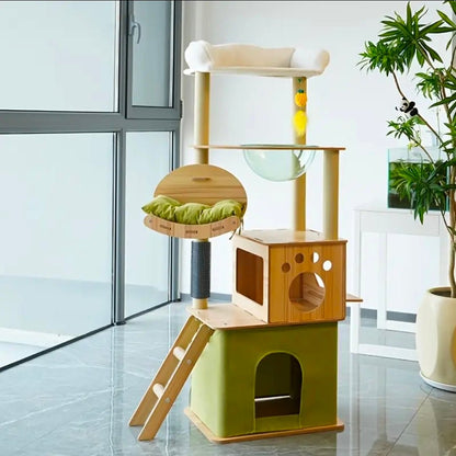 Arbre à Chat XXL Multi - Niveaux Double Niche Vert et Naturel - PawTech Premium