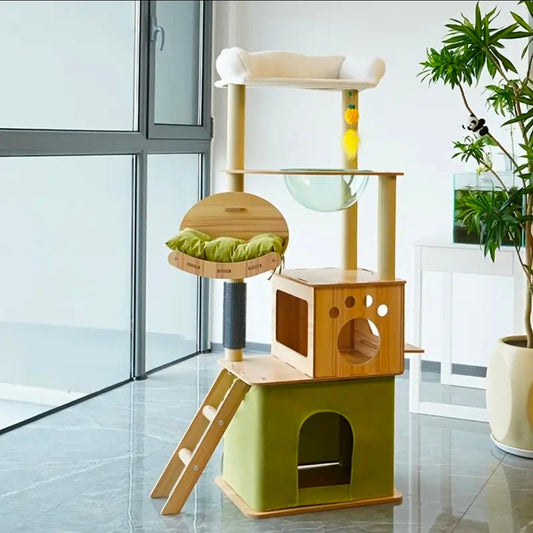 Arbre à Chat XXL Multi - Niveaux Double Niche Vert et Naturel - PawTech Premium