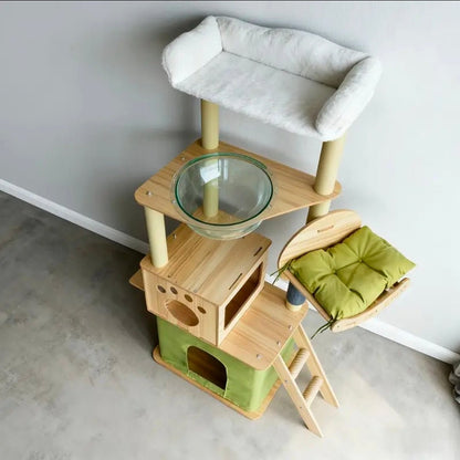 Arbre à Chat XXL Multi - Niveaux Double Niche Vert et Naturel - PawTech Premium