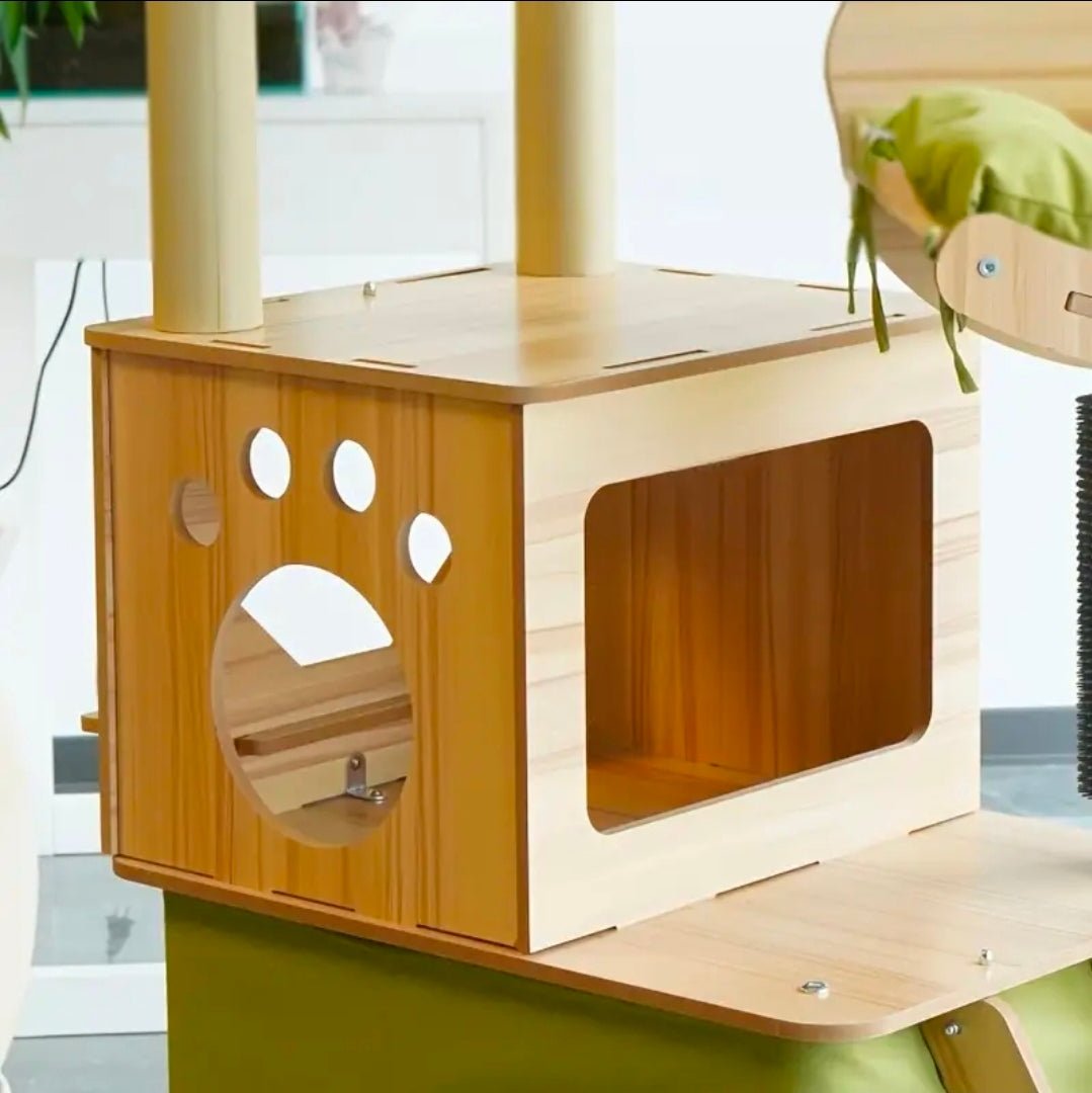 Arbre à Chat XXL Multi - Niveaux Double Niche Vert et Naturel - PawTech Premium