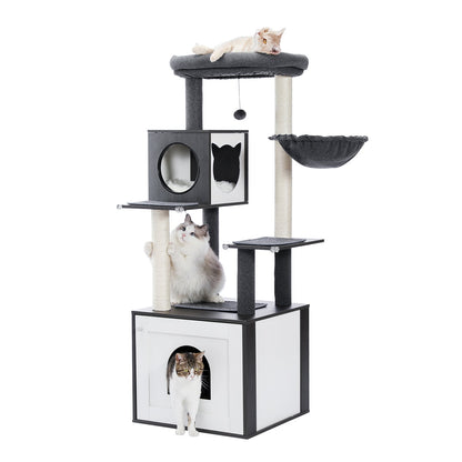 Arbre à Chat XXL Multi - Niveaux Noir et blanc Premium - PawTech Premium