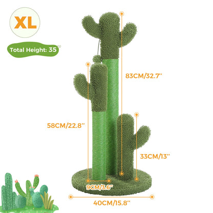 Griffoir Cactus XL 35" en Sisal Naturel Vert avec Jouet Suspendu - PawTech Premium