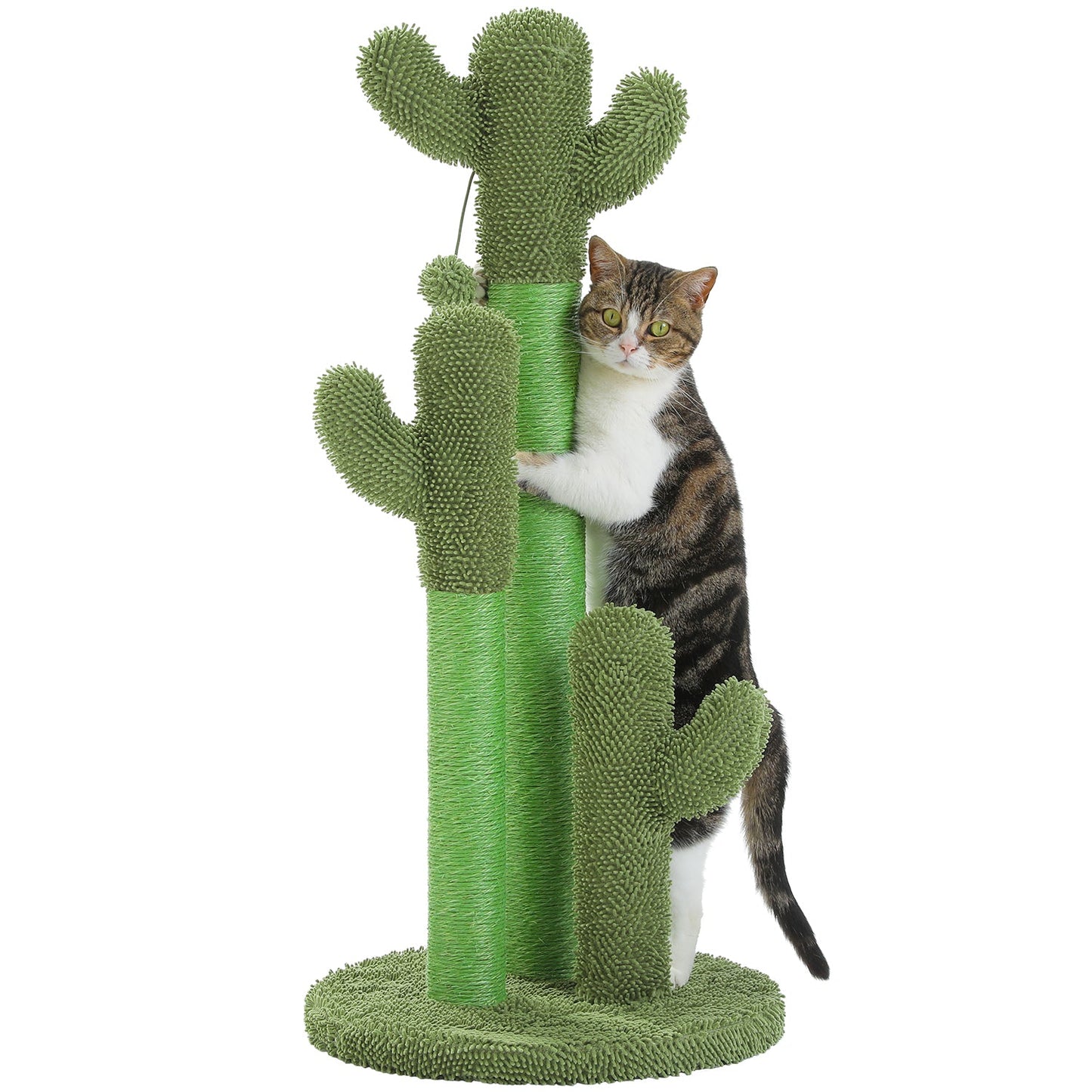 Griffoir Cactus XL 35" en Sisal Naturel Vert avec Jouet Suspendu - PawTech Premium