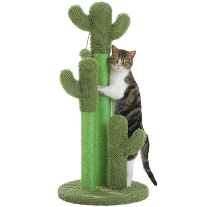 Griffoir Cactus XL 35" en Sisal Naturel Vert avec Jouet Suspendu - PawTech Premium