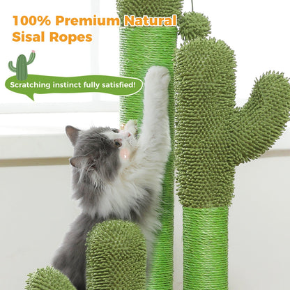Griffoir Cactus XL 35" en Sisal Naturel Vert avec Jouet Suspendu - PawTech Premium
