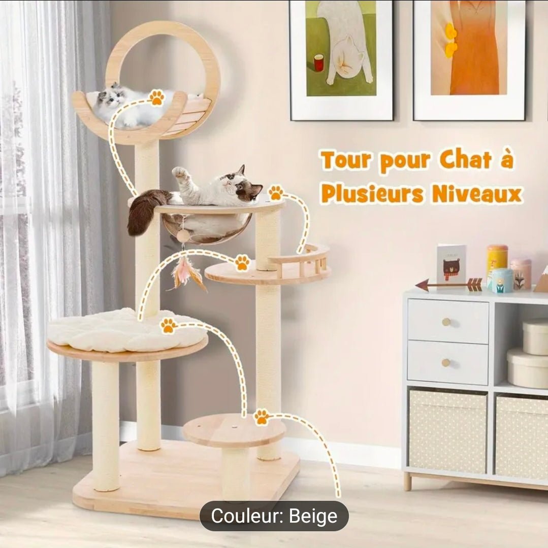 Tour pour Chat à Plusieurs Niveaux Hamac Circulaire Beige Premium - PawTech Premium