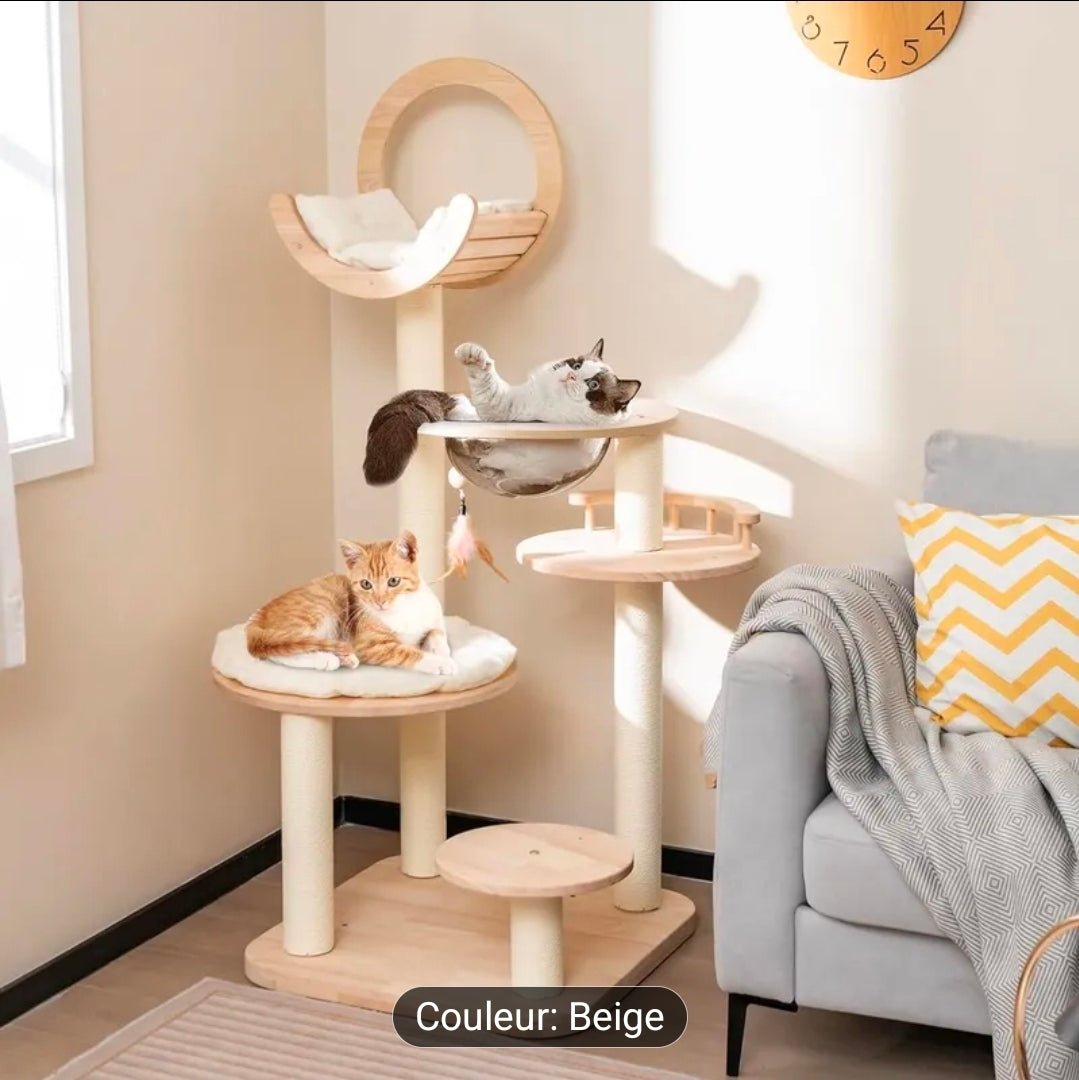 Tour pour Chat à Plusieurs Niveaux Hamac Circulaire Beige Premium - PawTech Premium