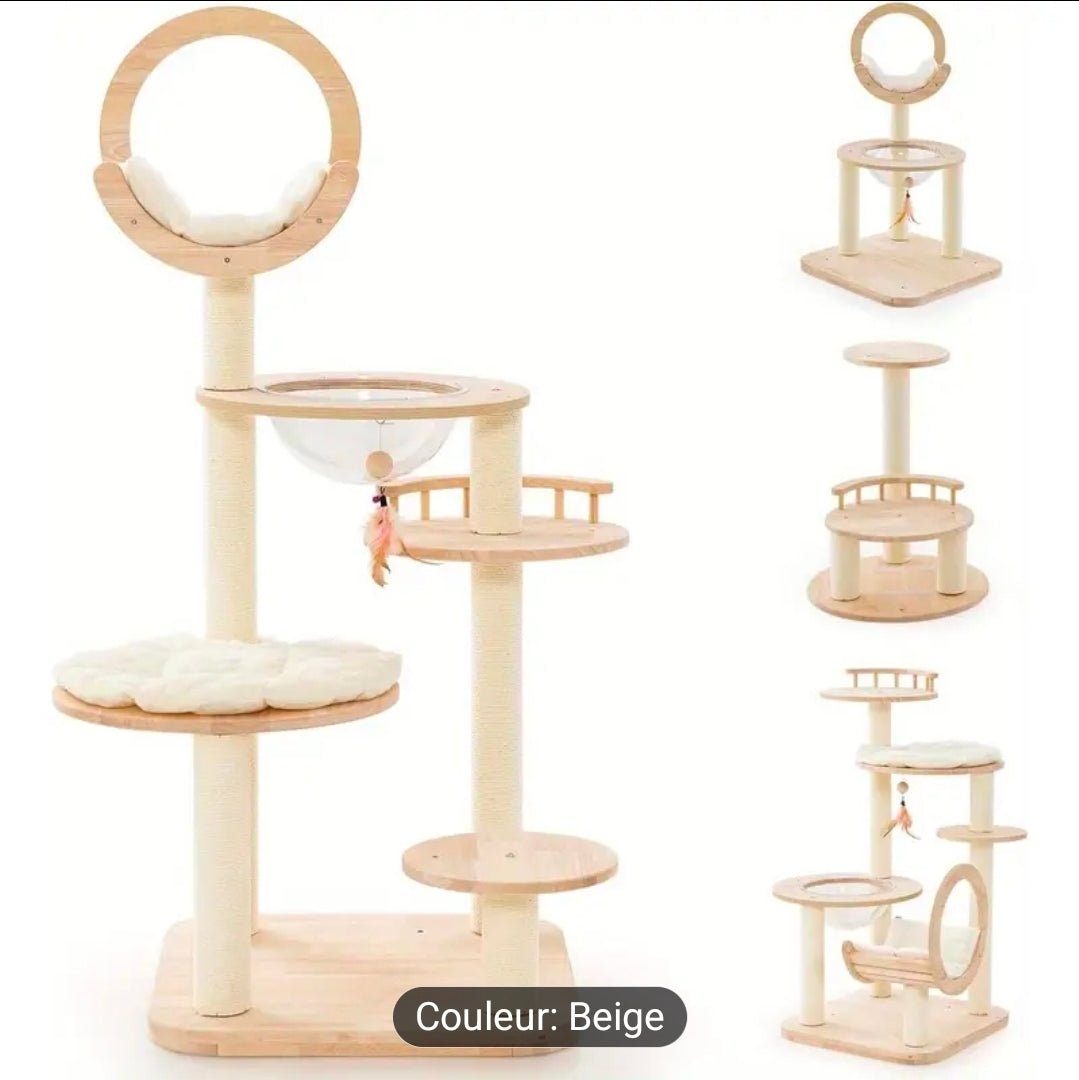 Tour pour Chat à Plusieurs Niveaux Hamac Circulaire Beige Premium - PawTech Premium