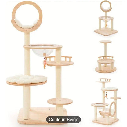 Tour pour Chat à Plusieurs Niveaux Hamac Circulaire Beige Premium - PawTech Premium